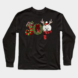 Christmas Joy Dwarf Stocking Reindeer Bichon Frise Long Sleeve T-Shirt